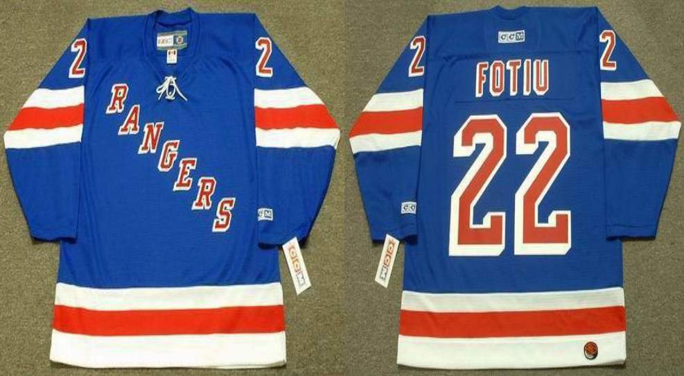 2019 Men New York Rangers 22 Fotiu blue style #2 CCM NHL jerseys